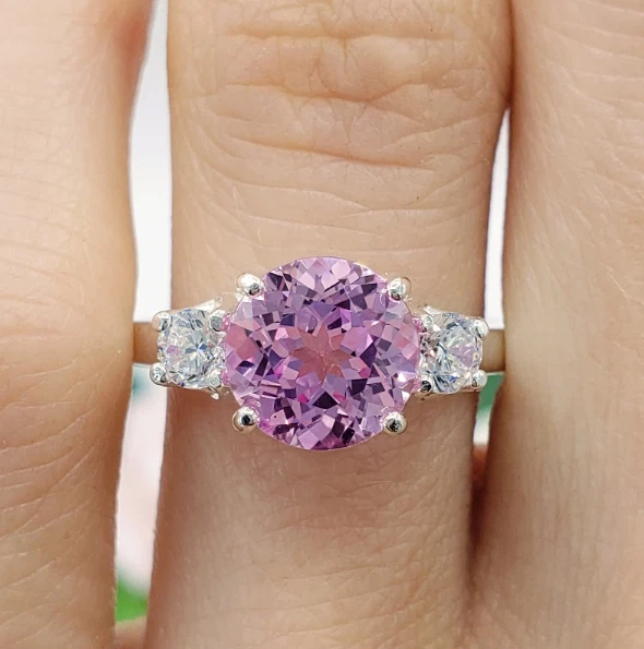 Anel de casamento de platina 950 safira rosa natural e diamante certificado 4,00 quilates - Imagem 2 de 4