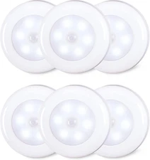 6 Pack Motion Sensor LED Puck Lights Battery Operated Stick On Closet Cabinet St