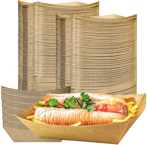 100 Pack 3lb Kraft Paper Food Trays, Heavy-Duty Paper Food Boat Disposable Se...
