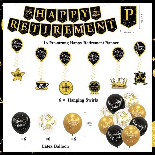 Retirement Party Decorations for Men Women, Black Gold Happy Retirement Banne... - Picture 2 of 7