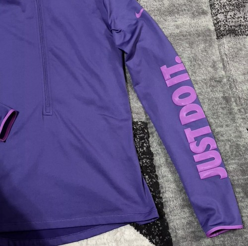 Womens Nike Pro Dri Fit Pullover Shirt Sz Medium Purple 1/2 Zip Just Do It Logo - Imagen 2 de 9