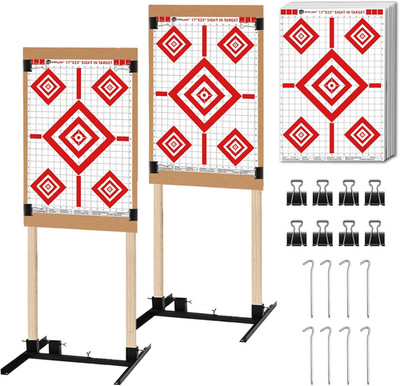 Atflbox 2 Pack Shooting Target Stand with 10Pcs 17X25 Inch Sight in Paper Target