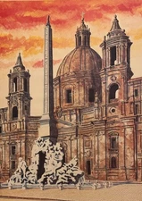 TONINO CAPUTO (1933-2021) ITALY PIAZZA NAVONA ROME VINTAGE  LITHOGRAPH PRINT