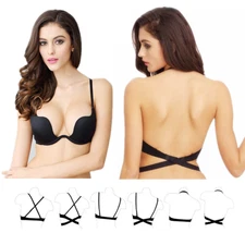 Deep U Multi Way Wear Convertible Plunge Bra Low Back Halter Set of 2 Bras b15