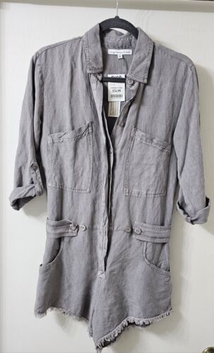 YOUNG FABULOUS & BROKE NWT River Raw Edge Gray Linen Blend Romper Shorts Small