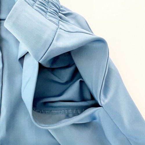 House Of Harlow Blue Satin Pants XL STRETCH High Rise Pockets Elastic Back NWT - Picture 7 of 11