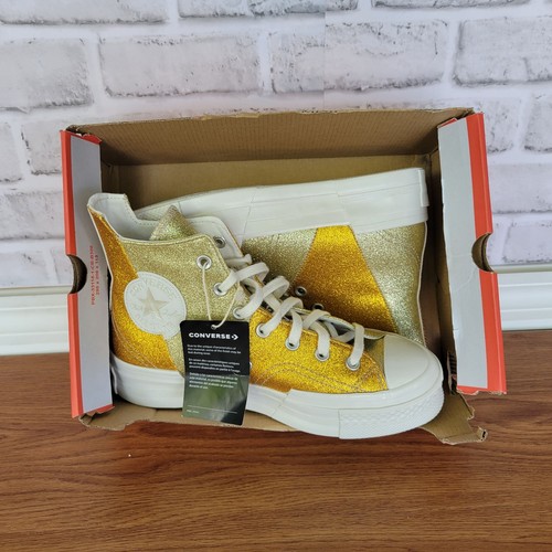 ❤️❤️Converse Chuck 70 Plus Hi Glitter Galore 7 Women Shoes Gold Premium A08176C - Afbeelding 7 van 13