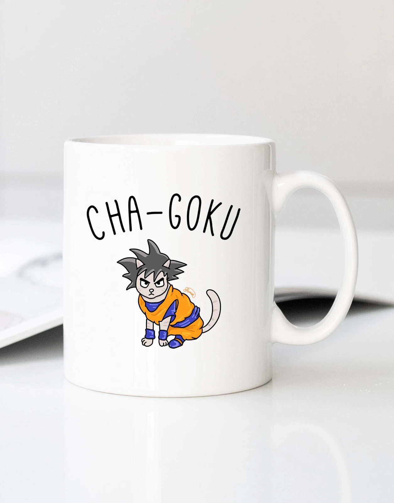 White Ceramic Cat Mug Goku