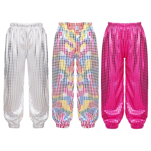 Kids Girls Pants Long Sweatpants Party Trousers Jazz Bottoms Disco Dancewear - Picture 3 of 19