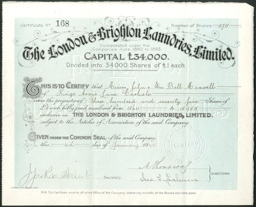 London & Brighton Laundries Ltd., £1 shares, 1914 - 第 1/1 張圖片