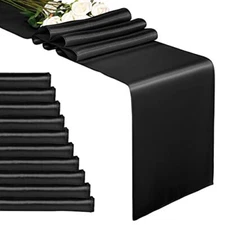 10-Pack 12 x 108 inches Long Premium Satin Table Runner for 10 pack Black