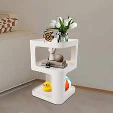 3 Tier Side Table Modern Coffee Table Sofa Bedside Table Storage Organizer White