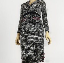 Regina Romantico Vintage Black White Pink Check Skirt Suit Stretch Knit S