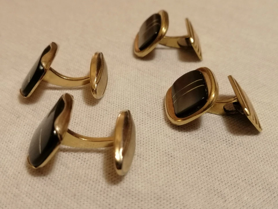 4x Manschettenknöpfe/Manschetten-Knöpfe Vintage Dandy Herren Gold&Perlmutt  - Bild 3 von 4