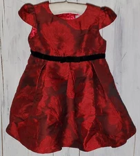 The Children's Place Red Black Bow Brocade Party Dress Sz 9-12 months 6-12 *W24