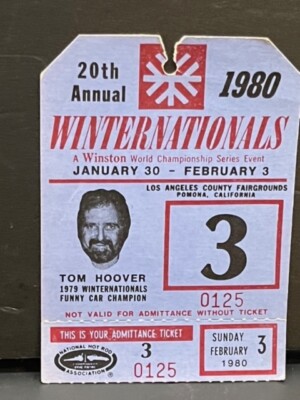 VRHTF NHRA VINTAGE 1980 WINTERNATIONALS TOM HOOVER FEATURED 3'' X 4'' TICKET