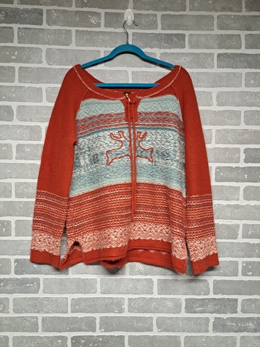 Free People Kissing Reindeer Knit Sweater Brick Red Holiday Christmas Small - Picture 2 of 9