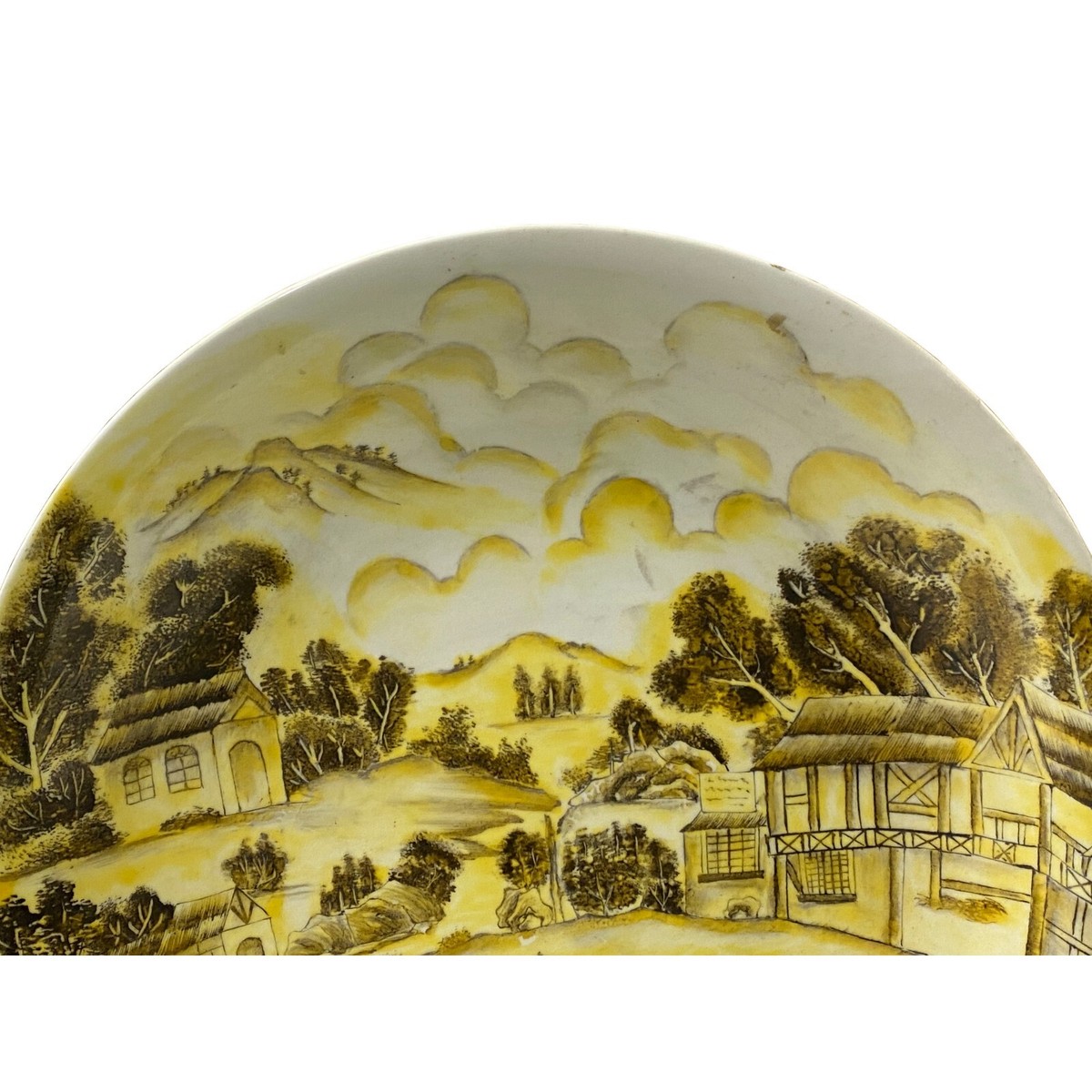 Chinese Yellow White Village Tree Graphic Porcelain Decor Plate ws3300S Chinese Yellow White Village Tree Graphic Porcelain Decor Plate ws3300S