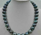 20" nice 10-9mm tahitian baroque tahitian black green pearl necklace 14k Clasp