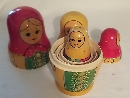 Vintage russisches handbemaltes 7-teiliges Set Matroschka verschachtelte Puppen aus Holz 5,5 Zoll Gold - Bild 18 von 24
