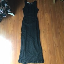 Lawrence Kazar black beaded silk full length gown vintage women s small