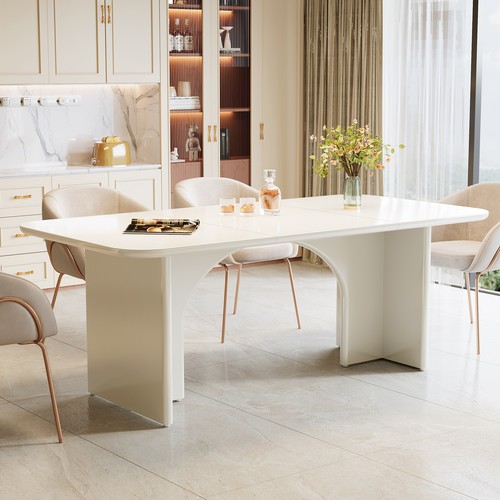 Modern Dining Table with Arch Design Legs for 4-6 People,Glossy White - Picture 2 of 9