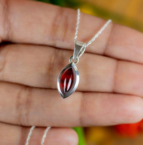 Sterlingsilber 925 Marquise geschnitten rot Granat Anhänger Halskette Damen Schmuck - Bild 3 von 5