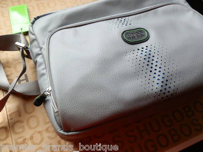 Neu Hugo Boss Herren Grau Schulter Kuriertasche Reisetasche Lederkombi Tragetasche Tasche