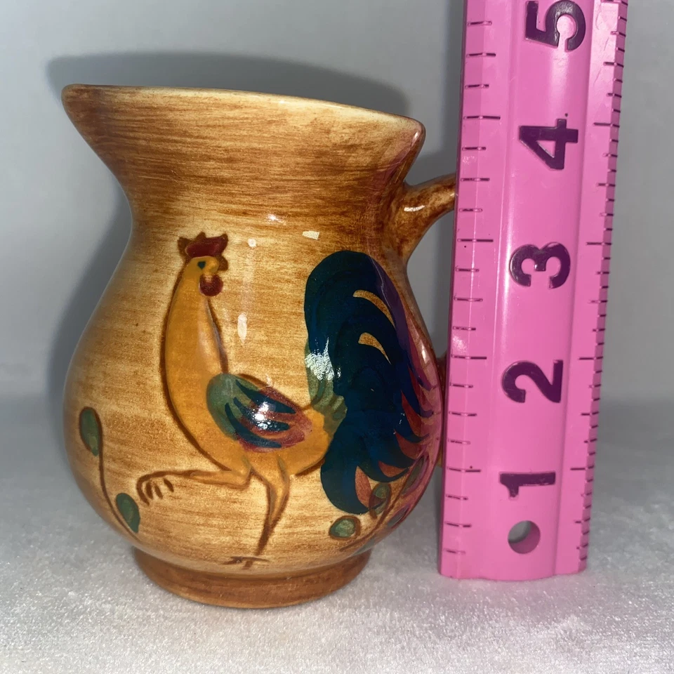Jarra pequeña crema gallo marrón rojo Pennsbury Pottery de colección (16 oz) RTF USADA EN EXCELENTE ESTADO Foto 4 de 4