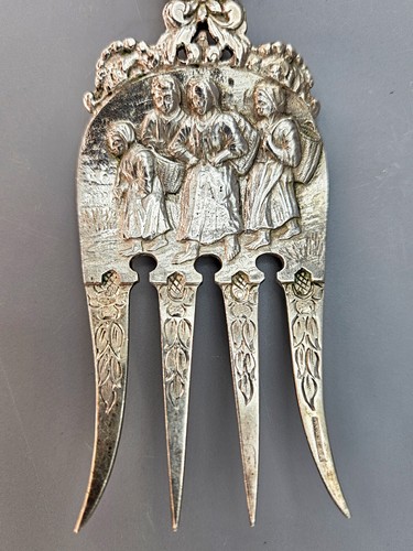 Antique Large Decorative FORK, Dutch Silver Cutlery, Folk Peasants Netherlands - 第 4/7 張圖片