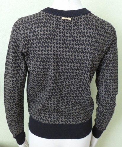 MICHAEL KORS MK Print Logo Sweater Crew Neck Knit Black Army green Size S - Picture 3 of 9