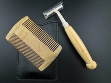 Wooden Razor & Comb Set for Men – Shaving Kit Gift for Dad, Grooming Gift