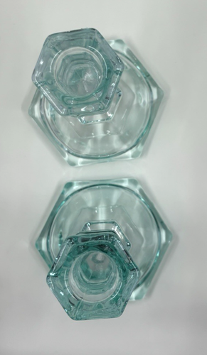 Par hexagonal de candelabros vintage verde azulado, azul hielo aqua, 5,5 pulgadas, sin defecto - Imagen 7 de 7