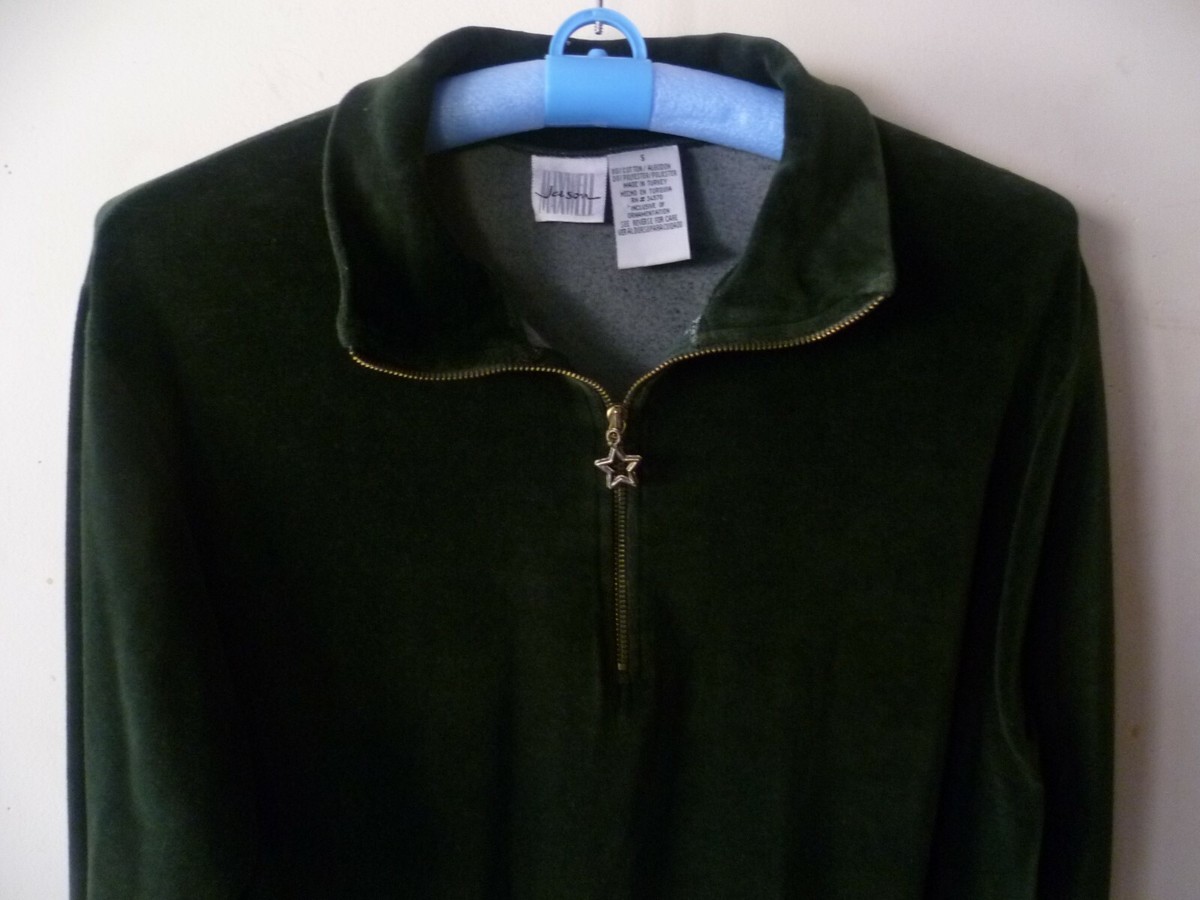 Women Jason Velvet Green Stand Collar 1/4 Zip Front Size S Women Jason Velvet Green Stand Collar 1/4 Zip Front Size S