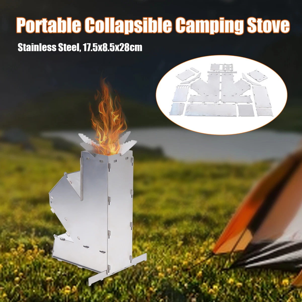 Portable Rocket Stove Collapsible Wood Stove Camping Wood Burning Stove  Hunting | eBay