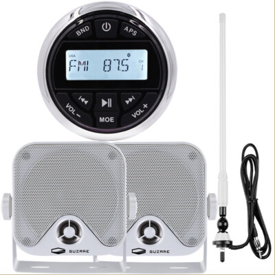 Marine Bluetooth Boat Radio + 120W Waterproof IP66 Speaker + Antenna