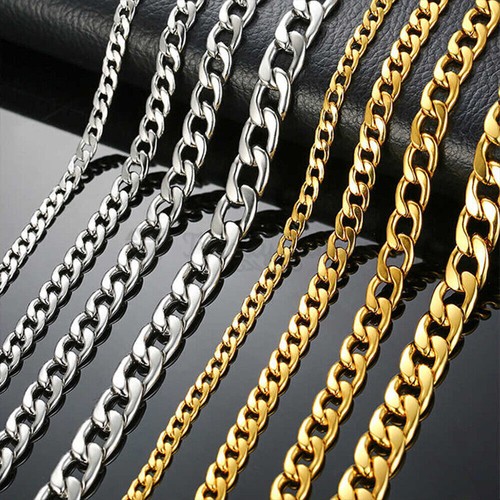 18ct Gold Plated Men Women Silver Stainless Steel Cuban Curb Link Chain Necklace - Picture 13 of 36