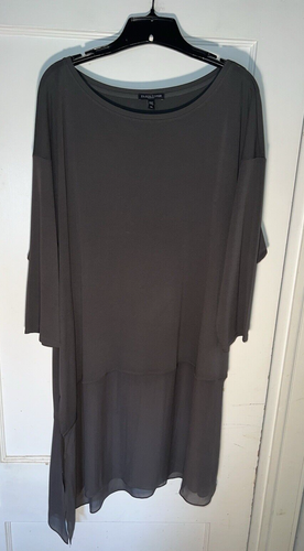 Eileen Fisher Stretch Seide asymmetrisch Tunika 3/4 Arm grau Größe 3X