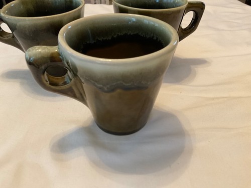 Set of 3 Vintage Pfaltzgraff Brown/Green Drip Pottery Coffee Mugs - Picture 2 of 2
