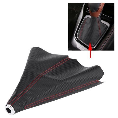 Black Real Leather Red Stitch Manual/Auto Gear Shift Knob Shifter Boot Cover - Picture 2 of 5