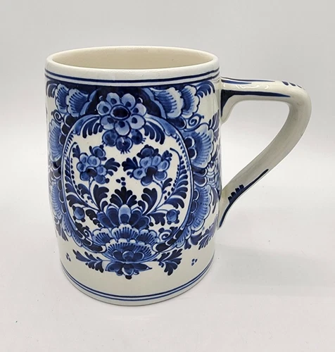 Vtg Blue White DELFT Holland Floral Porcelain Coffee Cup Mug Beer Stein Pottery