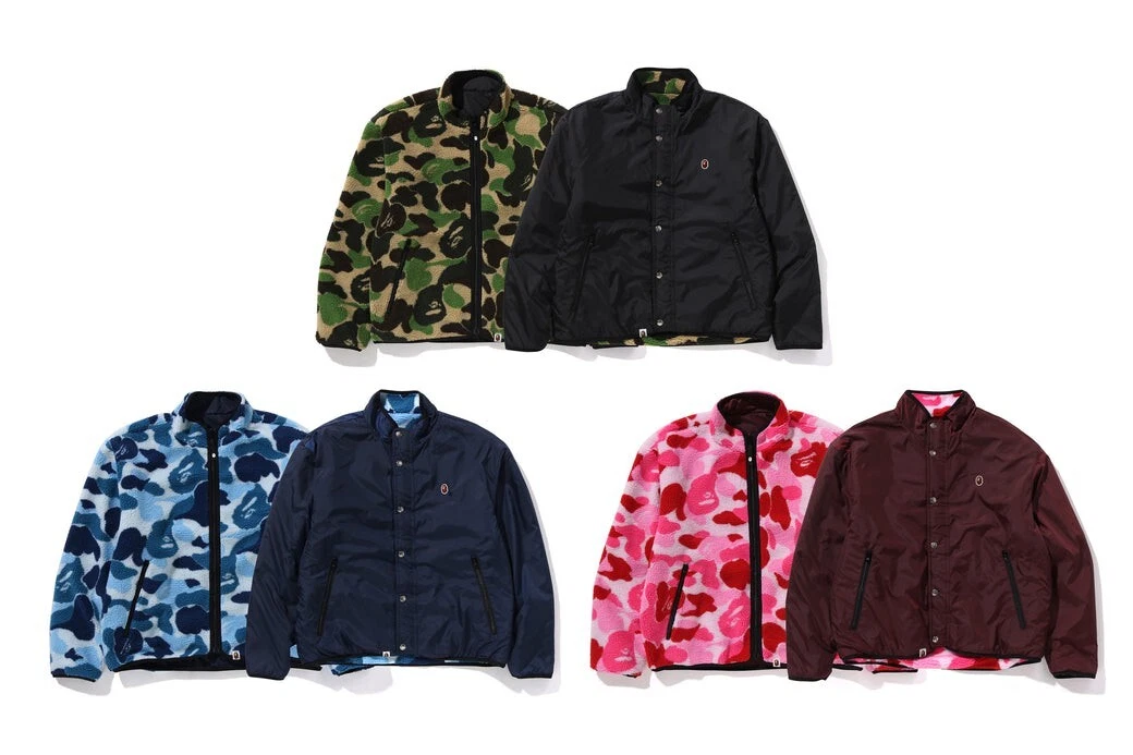 A BATHING APE (BAPE) A BATHING APE Uomo ABC CAMO BOA RIPSTOP GIACCA REVERSIBILE Blu Verde Rosa S 2XL