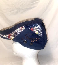 Men Beret Hat PATCHWORK Adjustable Newsboy Hat Cabbie Gatsby Cap Navy W Plaid