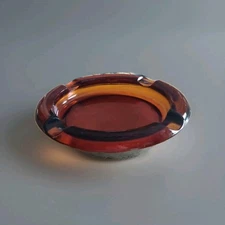 Vintage 8" MCM W/4 Rests Round Amber Ashtray/ Trinket Dish (D6)