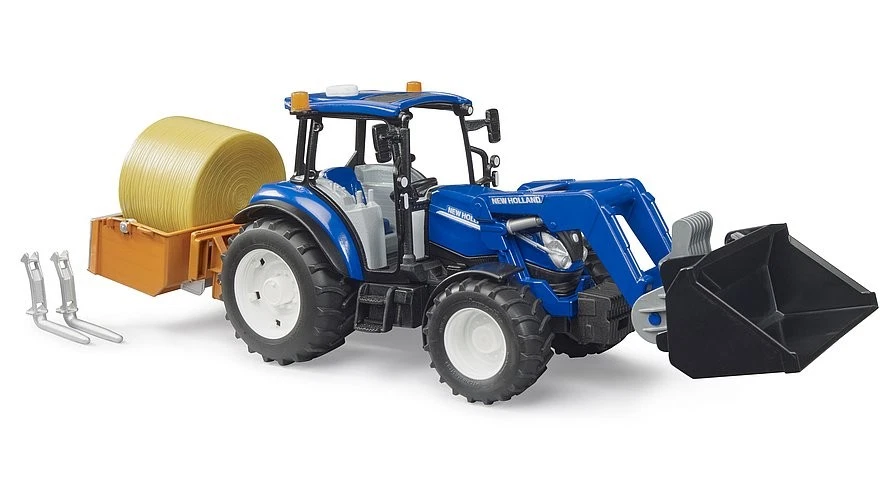 BRUDER - NEW HOLLAND T5.120 con caricatore e cassone ribaltabile con forche -... - Immagine 3 di 4