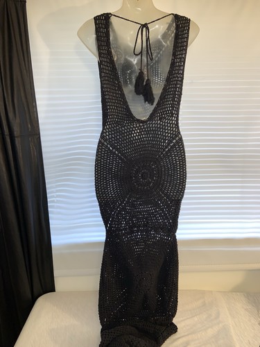 Frankies Bikinis Veronica Cover Up Black Crochet Knit Sleeveless Dress Large - Picture 5 of 9