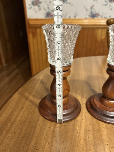 2 Vintage Votivkerzenhalter Holz & Klarglas MCM Retro - Bild 2 von 4