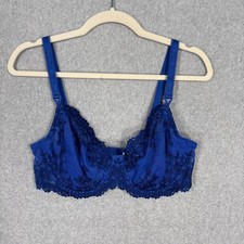 Wacoal Embrace Lace Bra 38D Bra 65191 Blue Underwire Unlined Mesh Semi Sheer