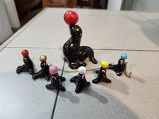 Vintage Ceramic Seal with Ball, Chain, and 6 Baby Seals with Balls
