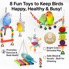 8 Pack Bird Toys for Parakeets Cockatiel Conure Budgies Swing Chew Bell Cage Set
